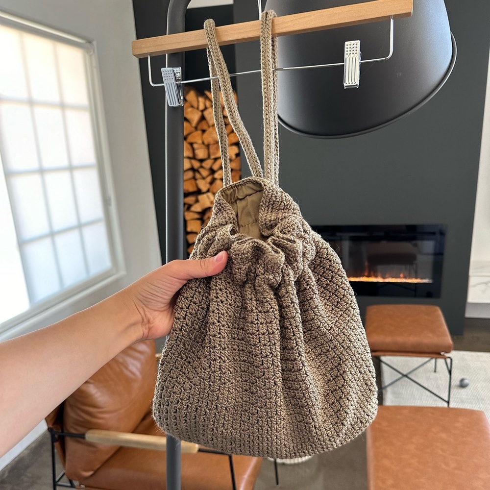 Crochet drawstring backpack